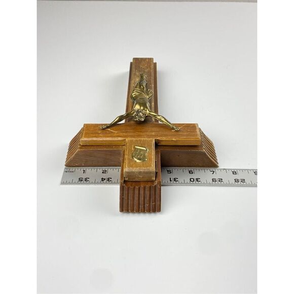 Wooden Cross Set w/ Sliding Lid & Candles Last Rites Sick Call Compartment 12" D - Picture 9 of 11